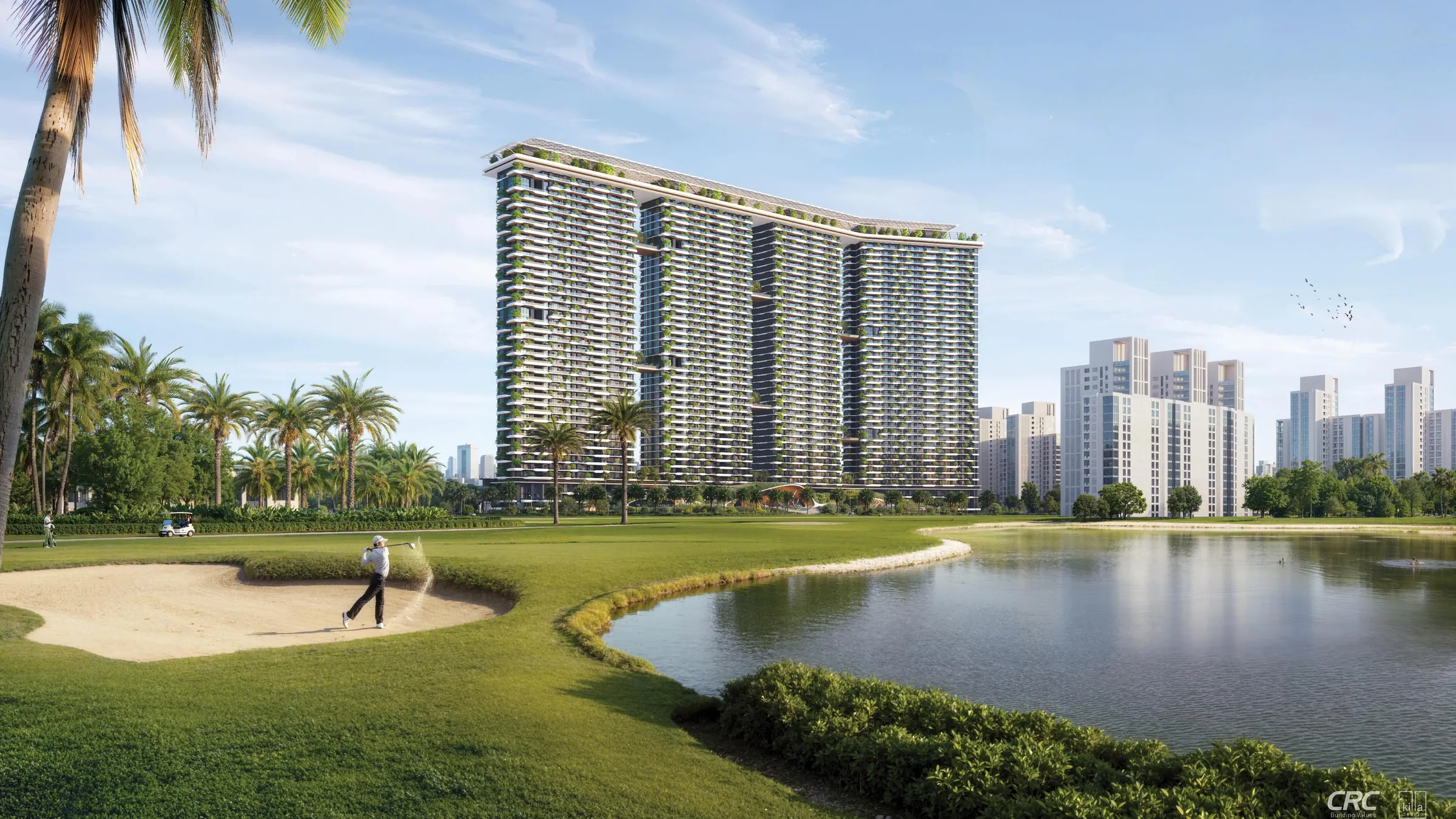CRC The Peridona towers beside the lake and golf course at Jaypee Greens, Greater Noida