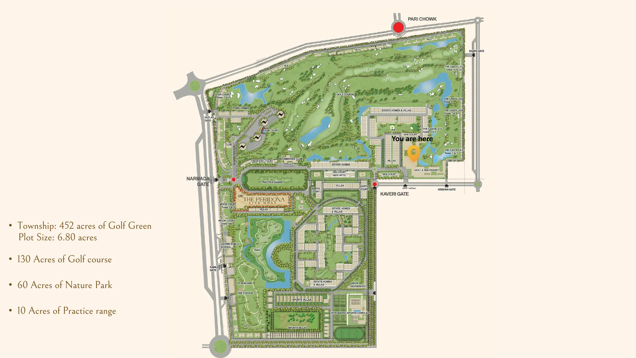 Jaypee Greens master plan showing CRC The Peridona